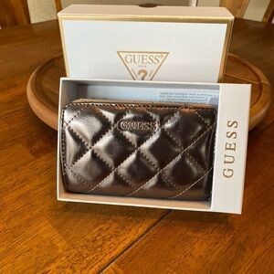 GUESS Quilted Metallic Chocolate Brown Card Wallet